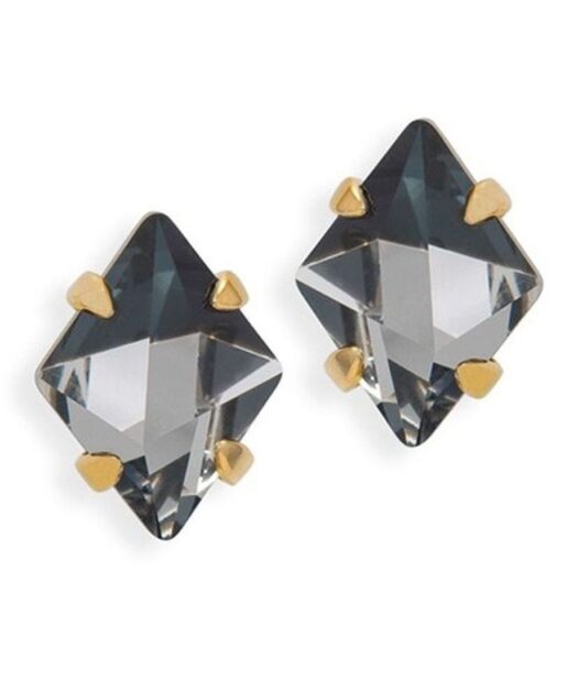 Pendientes pequeños ciclón con cristales Swarovski negros de plata de ley con un baño de oro amarillo