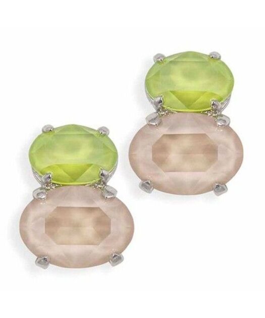 Pendientes verdes y marrones con cristales Swarovski de plata de ley rodinada.
