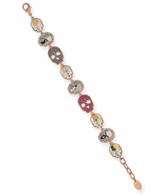 Pulsera bañada en oro con calaveras de cristal Swarovski de plata de primera ley.