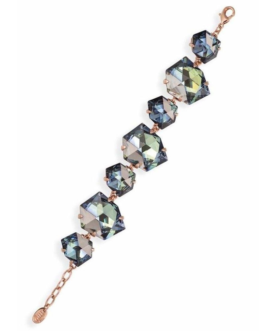 Pulsera ciclón de plata bañada en oro rosa con cristales Swarovski de color azul. Hecha en España de manera artesanal. Pulsera ciclón de plata bañada en oro rosa con cristales Swarovski de color azul.