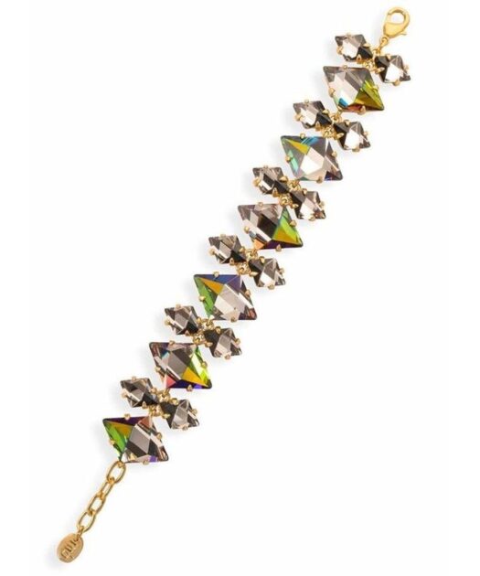 Pulsera ciclón de plata bañada en oro con cristales Swarovski negros y cierre de mosquetón.