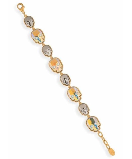 Pulsera con calaveras doradas y grises de plata de ley bañada en oro