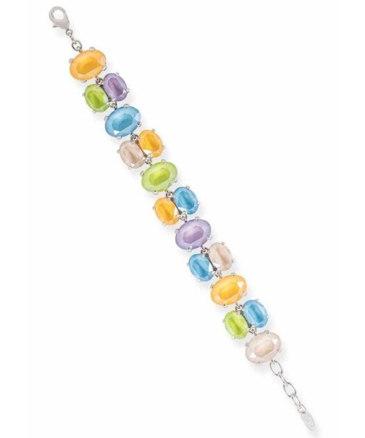 Pulsera con cristales Swarovski de vivos colores fabricada en plata de primera ley rodinada.
